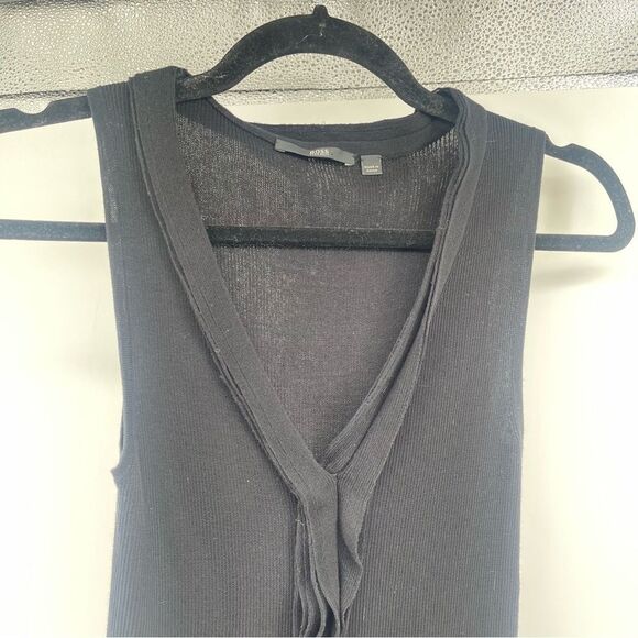 BOSS Hugo Boss Black Ribbed V-Neck Knit Tank with Fringe Detail Small-Medium - Picture 5 of 8
